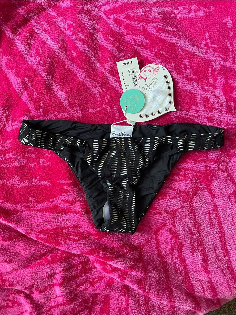 Beach Bunny Black Live wire design laser Cut Bikini Bottom  hologram underlay